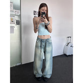 Lunivop Autumn Women American Vintage Y2k Japanese Harajuku Streetwear Baggy High Rise Denim Pants Long Trousers 2000s Aesthetic Jean